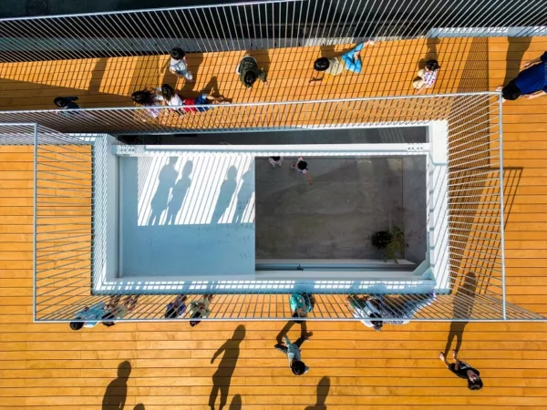 Aerial view of IWASAKI NURSERY SCHOOL, a project by leading Japanese architects.